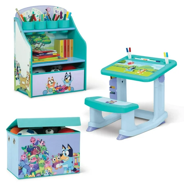 Bluey 3-Piece Art & Play Toddler Room-in-a-Box by Delta Children – Includes Draw & Play Desk, Art &