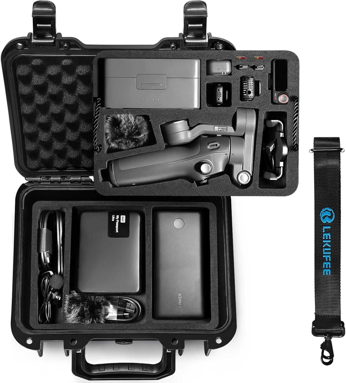 Lekufee Portable Waterproof Hard Case for DJI Osmo Mobile 7P / 7, Gimbal Stabilizer, DJI Mic Mini/Mi