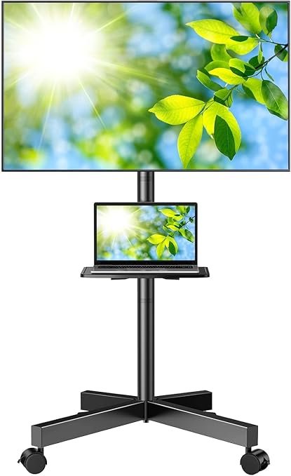 PERLESMITH Mobile TV Stand for 23-60 Inch LCD LED Flat/Curved Screen TVs, Tilt TV Cart Holds up to 8