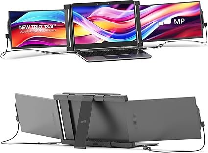 New Mobile Pixels Trio Portable Monitor, 13.3" Triple Monitors for 13''-14.5'' Laptops (Built-in Kic