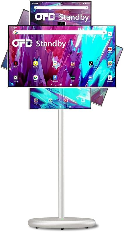 OFD 27 Inch Portable TV on Wheels,1080p Mobile Base TouchScreen Monitor,6+128GB Storage,90°Rotation 