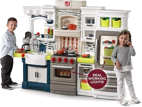 Step2 Elegant Edge Kids Kitchen Playset, Indoor/Outdoor Kitchenette, Interactive Play with Lights an
