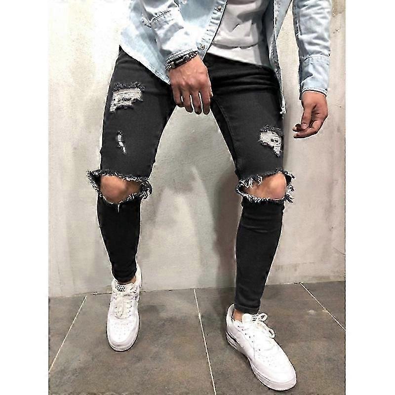"Men's Jeans New Ripped Slim-Fitting Men's Clothing Trousers Men's Clothing Skinny"