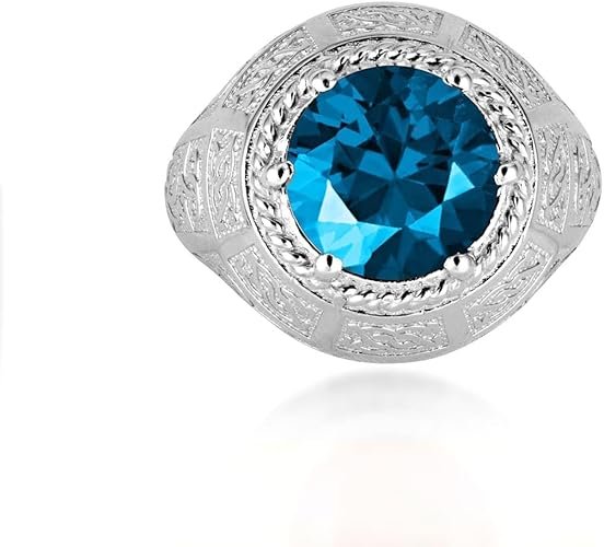 Men's 10k White Gold Round Personalized Birthstone Roped Statement Ring