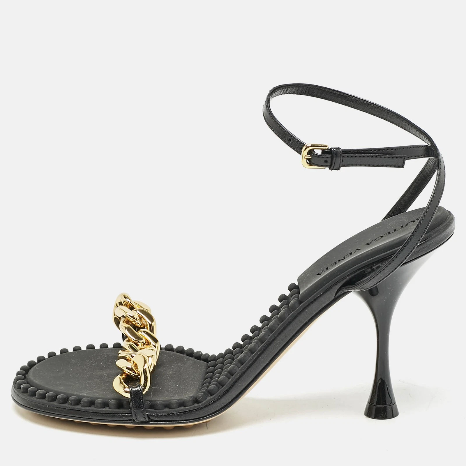 Bottega Veneta Black Leather Dot Ankle Strap Sandals Size 36