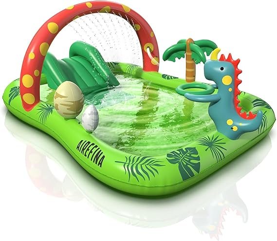 Inflatable Kids Pool, Airefina Dino Planet Inflatable Play Center Kiddie Pool with Water Slide, Ultr