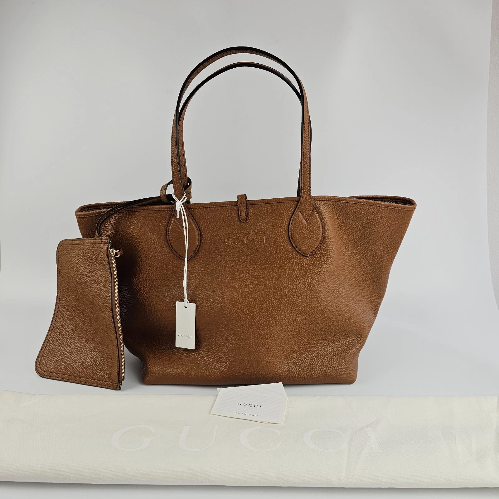 GUCCI Totissima Large $2800 Brown Leather Tote Bag New & Authentic