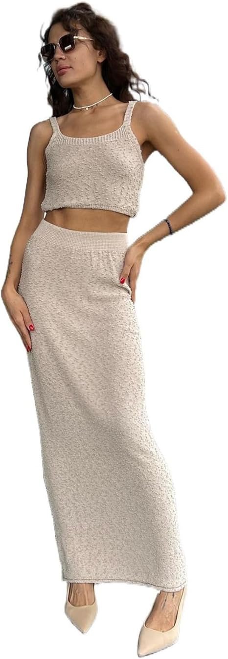 CHONG FENG XIA Women's Skirt Suit Summer Casual Cropped Strapless Top Slim Pencil Skirt 2 Piece Set 